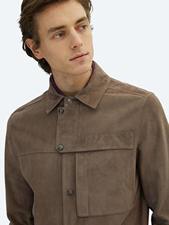 Vizon Regular Fit Gömlek Yaka Smart Casual Deri Mont