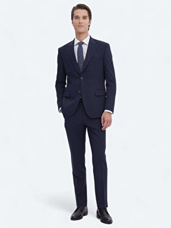 Lacivert Çizgili Regular Fit Çevre Dostu Takım Elbise