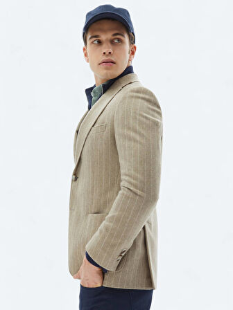 Vizon Çizgili Comfort Fit Yün Karışımlı Ceket