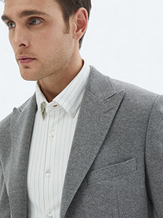 Gri Desenli Modern Fit Pamuk Karışımlı Örme Takım Elbise