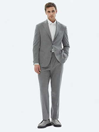 Gri Desenli Modern Fit Pamuk Karışımlı Örme Takım Elbise