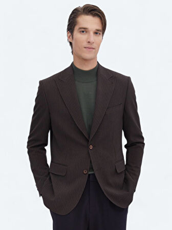 Kahverengi Çizgili Modern Fit Ceket