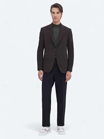 Kahverengi Çizgili Modern Fit Ceket