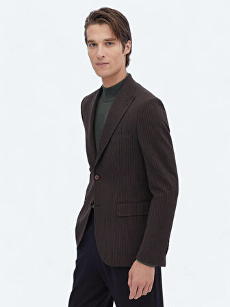 Kahverengi Çizgili Modern Fit Ceket