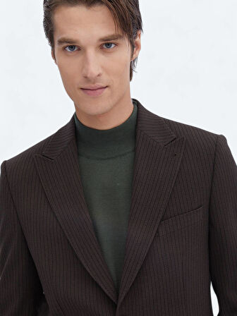 Kahverengi Çizgili Modern Fit Ceket