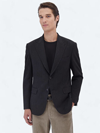 Siyah Çizgili Modern Fit Ceket