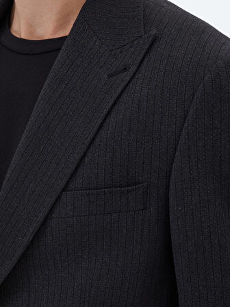 Siyah Çizgili Modern Fit Ceket