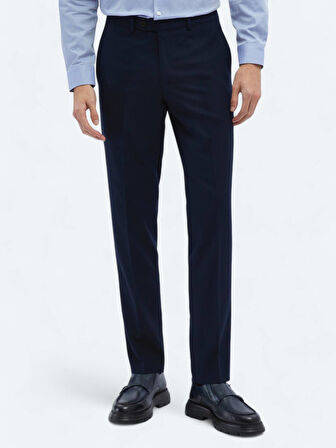 Lacivert Düz Dokuma Fitted Fit Klasik Pantolon