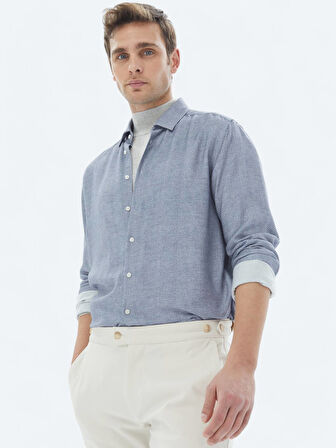 Mavi Desenli Regular Fit Dokuma Casual Gömlek