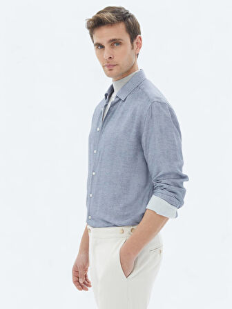 Mavi Desenli Regular Fit Dokuma Casual Gömlek