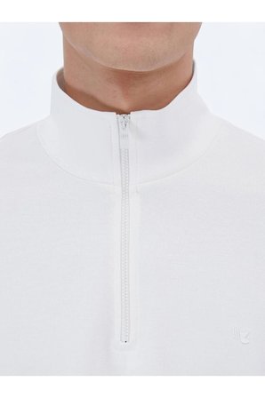 Ekru Dik Yaka Sweatshırt