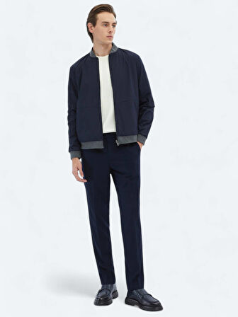 Lacivert Regular Fit Casual Dokuma Mont