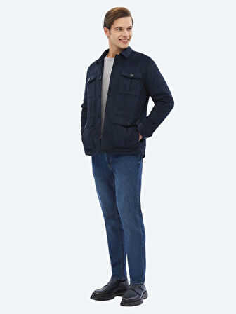 Lacivert Fitilli Regular Fit Dokuma Kadife Overshırt