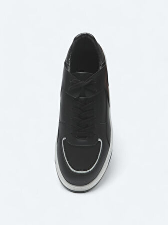 Siyah Deri Spor Spor Ayakkabı