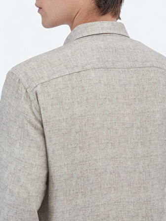 Bej Baskılı Regular Fit Dokuma Casual Gömlek