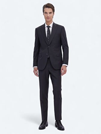 Lacivert Desenli Modern Fit Yün Karışımlı Takım Elbise