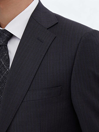 Lacivert Desenli Modern Fit Yün Karışımlı Takım Elbise