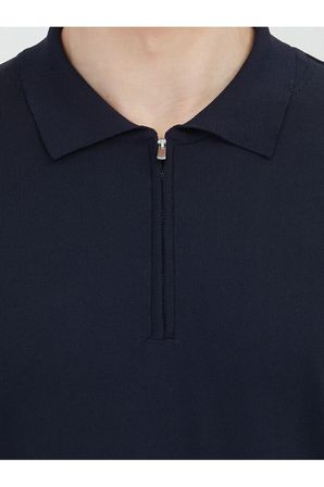 Lacivert Polo Yaka Düz Örgü Triko Kazak