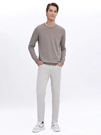 Açık Vizon Bisiklet Yaka Düz Örgü Triko Kazak