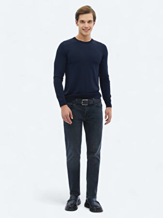 Lacivert Bisiklet Yaka Düz Örgü Triko Kazak