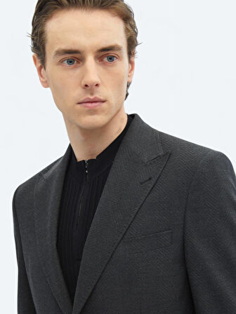 Antrasit Desenli Modern Fit Çevre Dostu Ceket