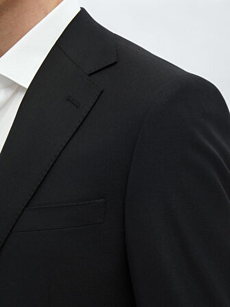 Siyah Mikro Modern Fit Çevre Dostu Yün Karışımlı Takım Elbise