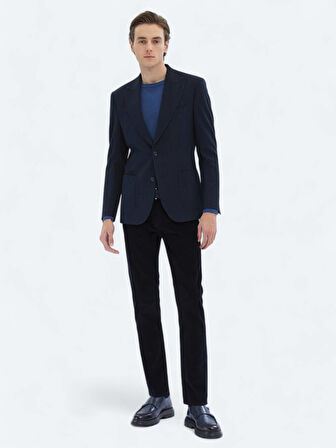 Lacivert Çizgili Comfort Fit Ceket