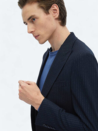 Lacivert Çizgili Comfort Fit Ceket