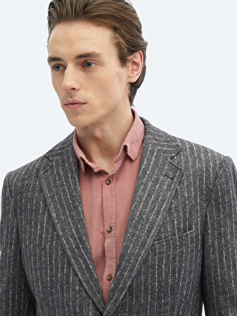 Kahverengi Çizgili Comfort Fit Örme Ceket