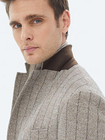 Kahverengi Çizgili Modern Fit Pamuk Karışımlı Örme Ceket