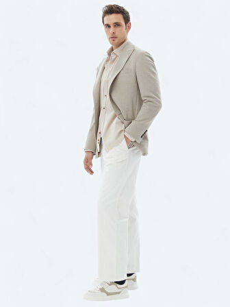 Bej Desenli Modern Fit Pamuk Karışımlı Örme Ceket