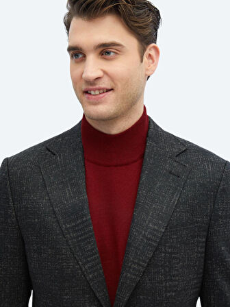 Siyah Desenli Comfort Fit Yün Karışımlı Örme Ceket