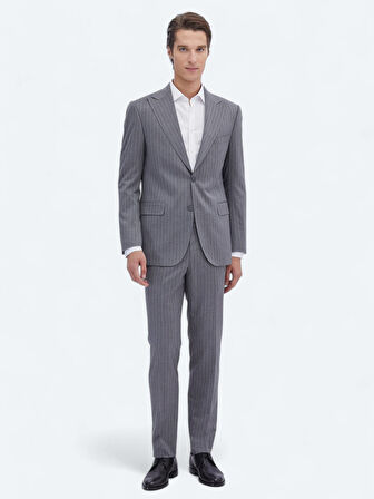 Gri Çizgili Modern Fit Takım Elbise