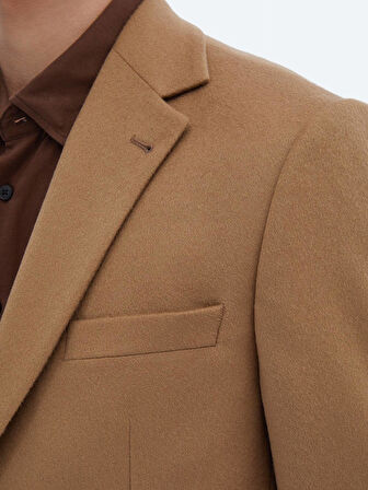 Deve Tüyü Düz Modern Fit Yün Karışımlı Ceket
