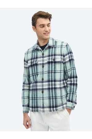 Mint Kareli Regular Fit Dokuma Yün Karışımlı Overshırt