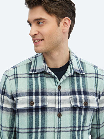 Mint Kareli Regular Fit Dokuma Yün Karışımlı Overshırt