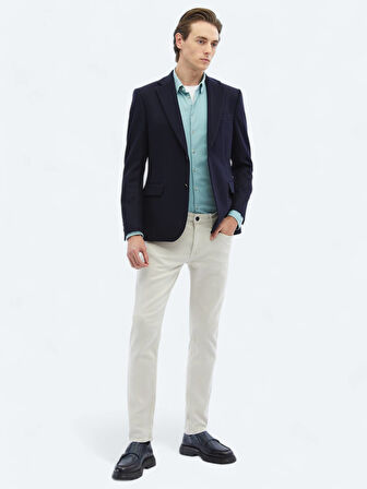 Lacivert Düz Modern Fit Yün Karışımlı Ceket