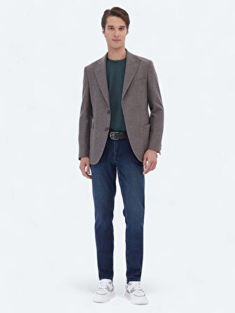 Vizon Çizgili Modern Fit %100 Pamuk Ceket