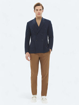 Lacivert Çizgili Modern Fit Örme Ceket