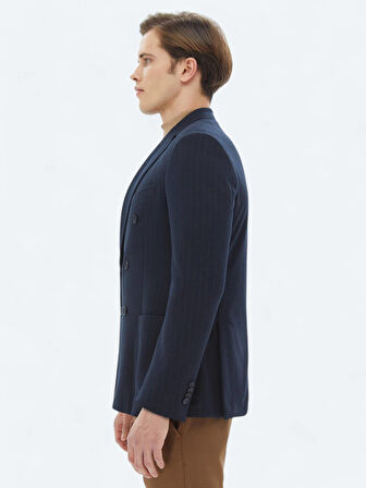 Lacivert Çizgili Modern Fit Örme Ceket