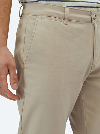 Bej Düz Dokuma Regular Fit Casual Pamuk Karışımlı Pantolon
