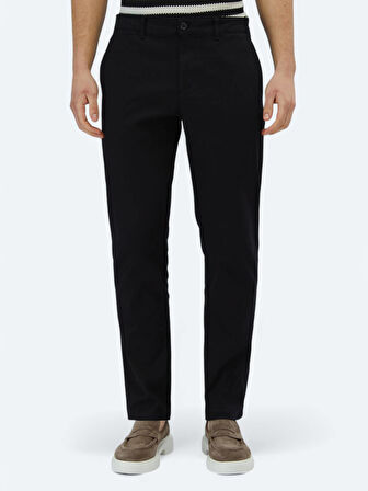 Siyah Düz Dokuma Regular Fit Casual Pamuk Karışımlı Pantolon