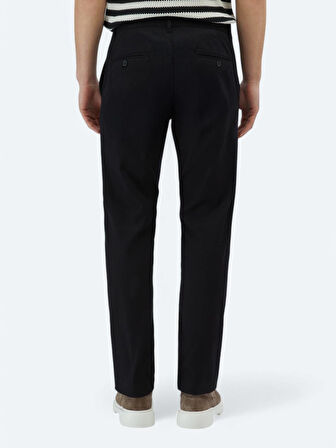 Siyah Düz Dokuma Regular Fit Casual Pamuk Karışımlı Pantolon