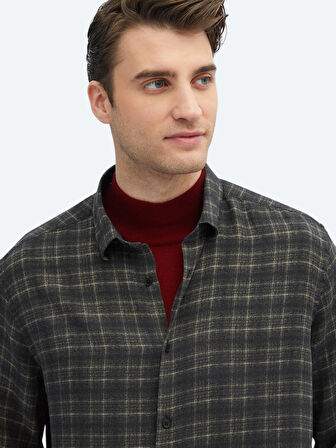 Antrasit Kareli Regular Fit Dokuma Casual Gömlek