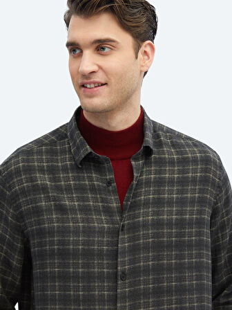 Antrasit Kareli Regular Fit Dokuma Casual Gömlek