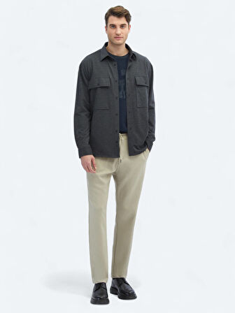 Antrasit Düz Oversize Fit Casual Pamuk Karışımlı Gömlek