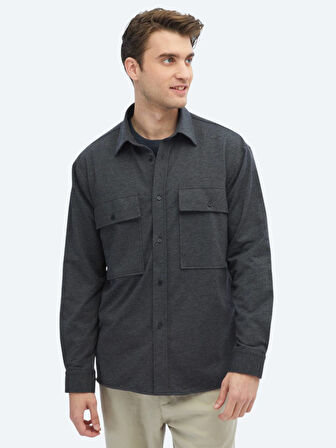 Antrasit Düz Oversize Fit Casual Pamuk Karışımlı Gömlek