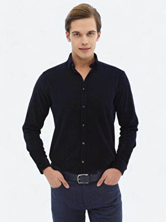 Lacivert Fitilli Regular Fit Dokuma Kadife Casual %100 Pamuk Gömlek