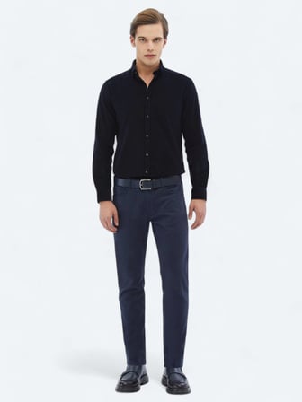 Lacivert Fitilli Regular Fit Dokuma Kadife Casual %100 Pamuk Gömlek