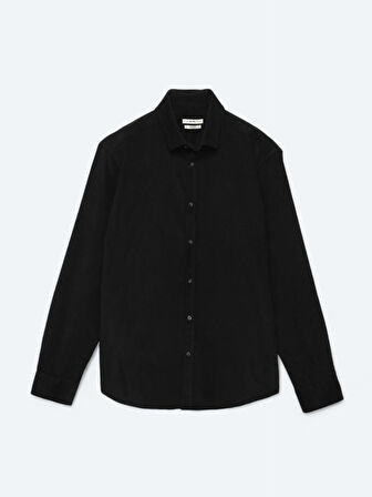 Siyah Fitilli Regular Fit Dokuma Kadife Casual %100 Pamuk Gömlek